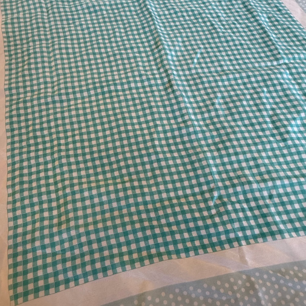 Vintage Green Summer Gingham Square Silk Scarf